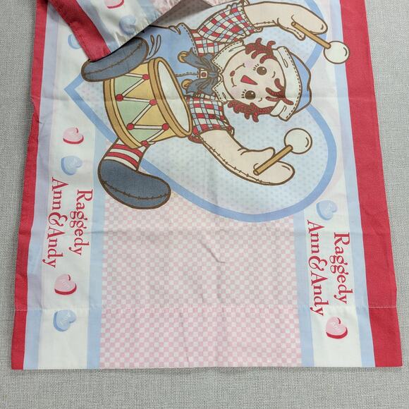 Vintage Raggedy Ann & Andy Pillowcase 29x20 Fabric Panel Red Hearts Gingham - Picture 3 of 9